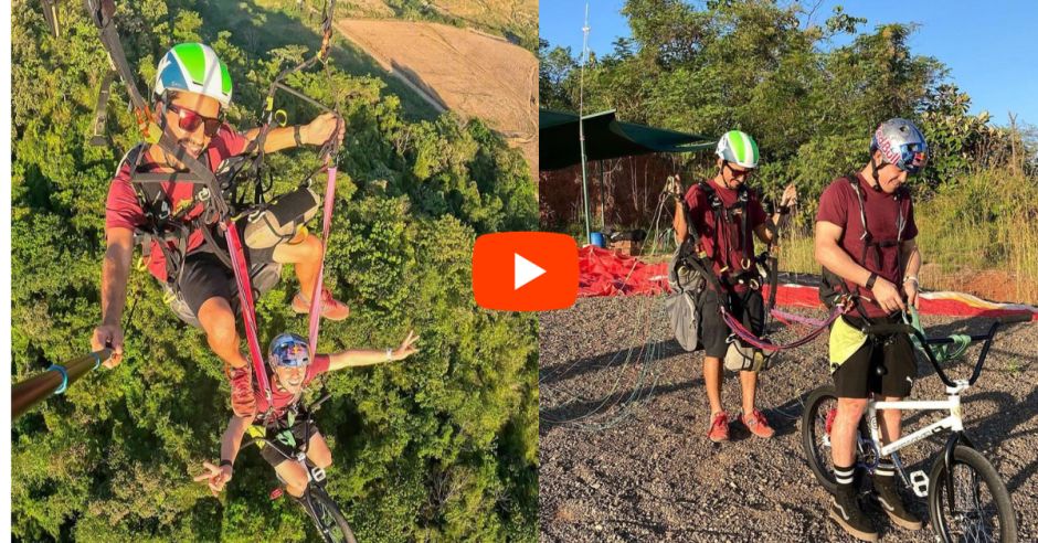 (Video) Kenneth Tencio desafía los límites en vuelo de prueba que combina paracaidismo y BMX freestyle