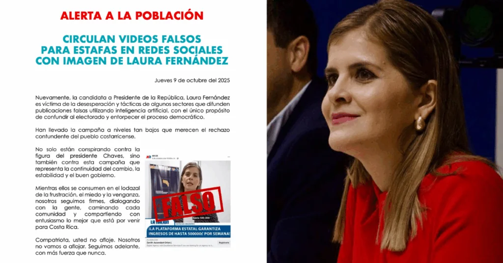Campaña de Laura Fernández alerta de videos falsos realizados con IA con imagen de la candidata para cometer estafas