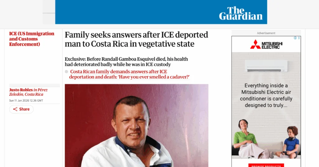 The Guardian publica historia de tico que fue deportado en estado vegetativo desde EE. UU.